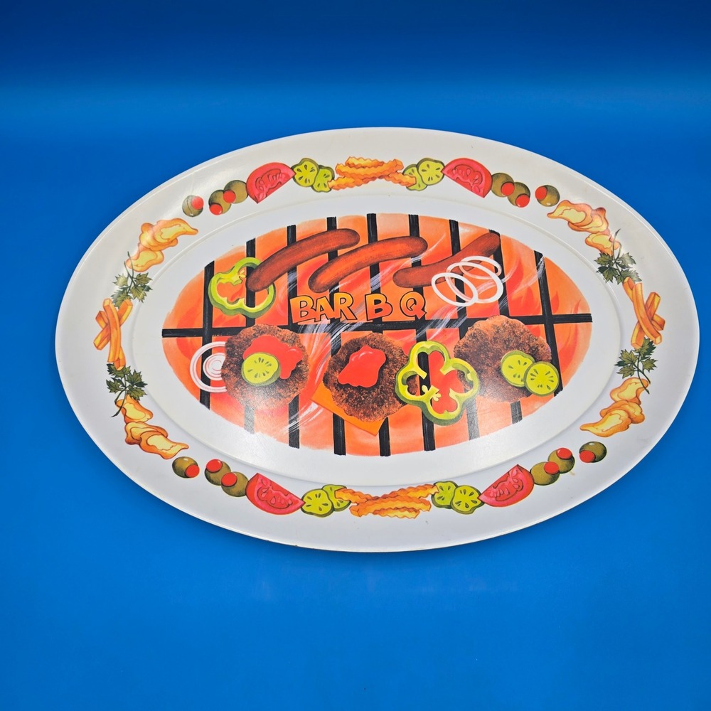 Vintage Brookpark 1521 Melmac BBQ Platter Oval 21 Retro Melamine Grill Tray